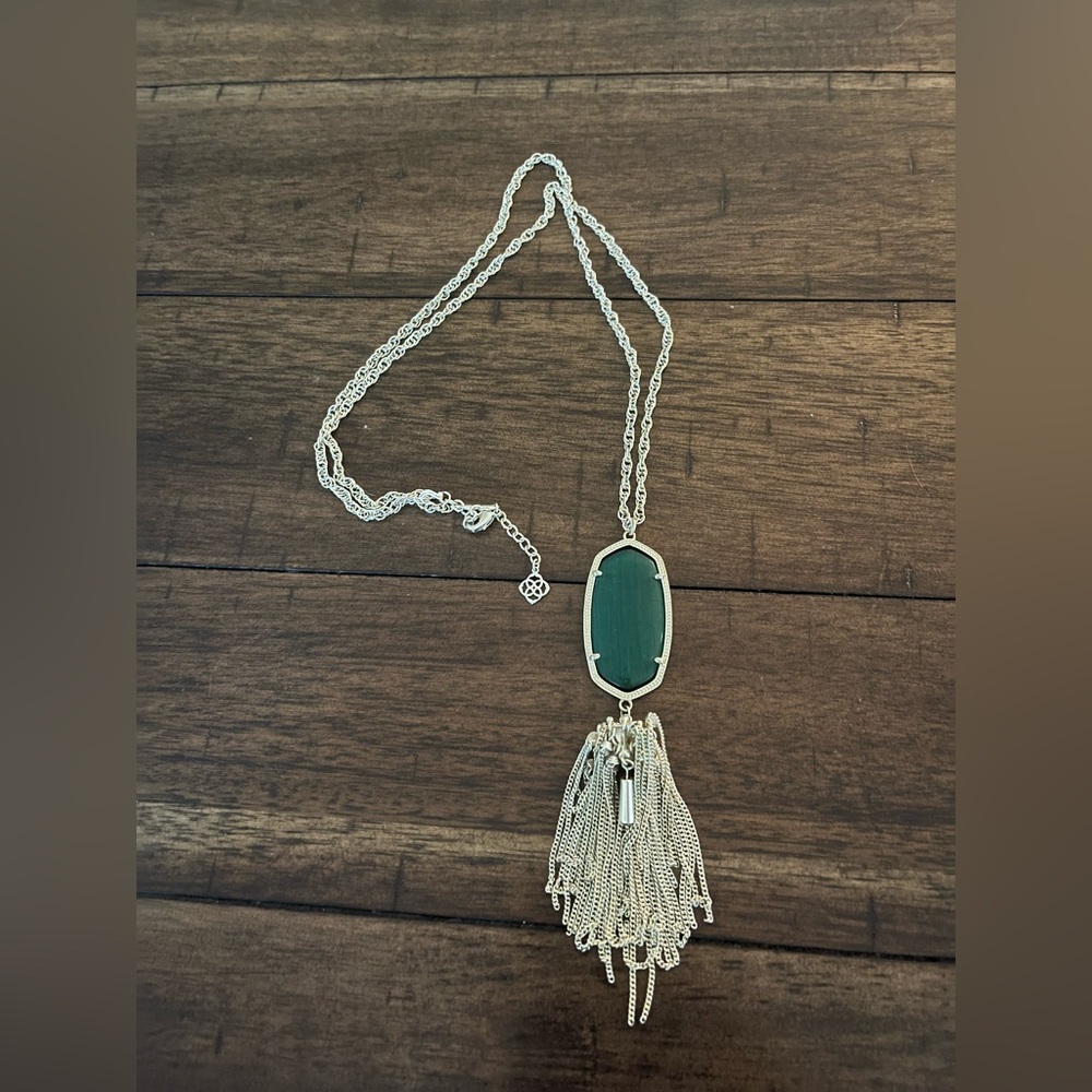 Kendra Scott Green and Gold Colored Necklace with Cascading Tassel
